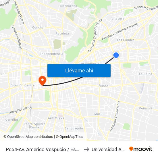 Pc54-Av. Américo Vespucio / Esq. Av. Cristóbal Colón to Universidad Andrés Bello map