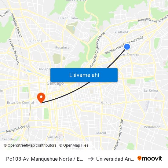 Pc103-Av. Manquehue Norte / Esq. Av. Pdte. Riesco to Universidad Andrés Bello map