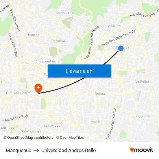 Manquehue to Universidad Andrés Bello map