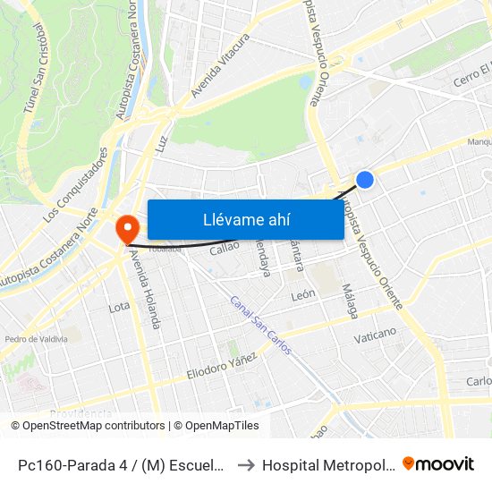 Pc160-Parada 4 / (M) Escuela Militar to Hospital Metropolitano map