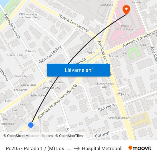 Pc205 - Parada 1 / (M) Los Leones to Hospital Metropolitano map