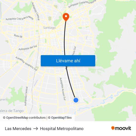 Las Mercedes to Hospital Metropolitano map