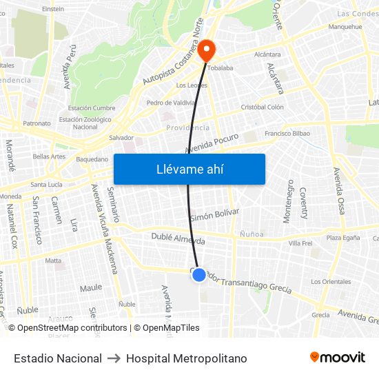 Estadio Nacional to Hospital Metropolitano map