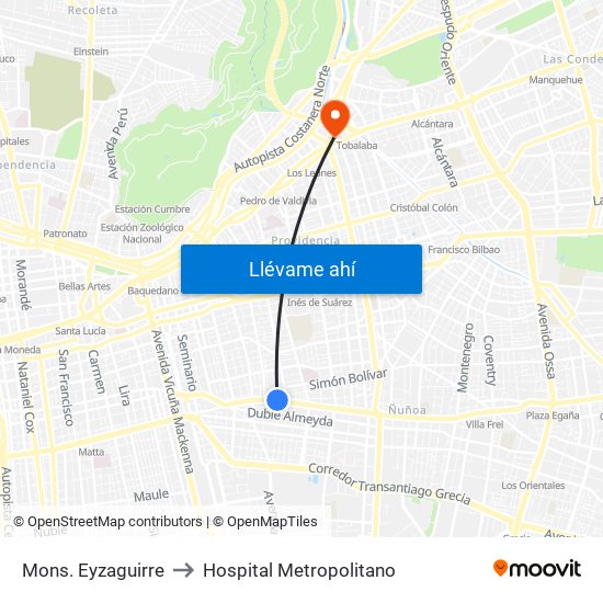 Mons. Eyzaguirre to Hospital Metropolitano map