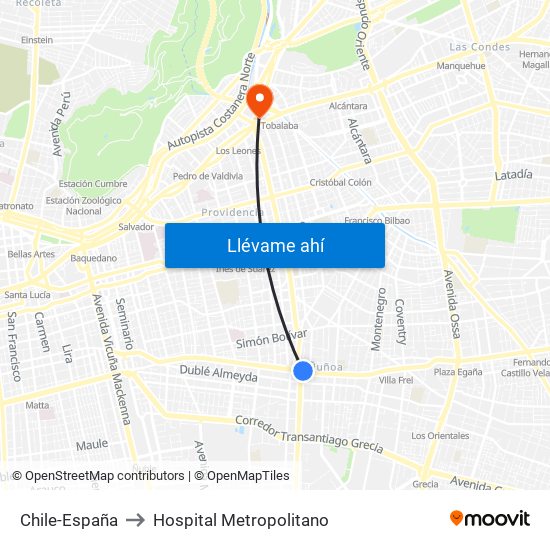 Chile-España to Hospital Metropolitano map