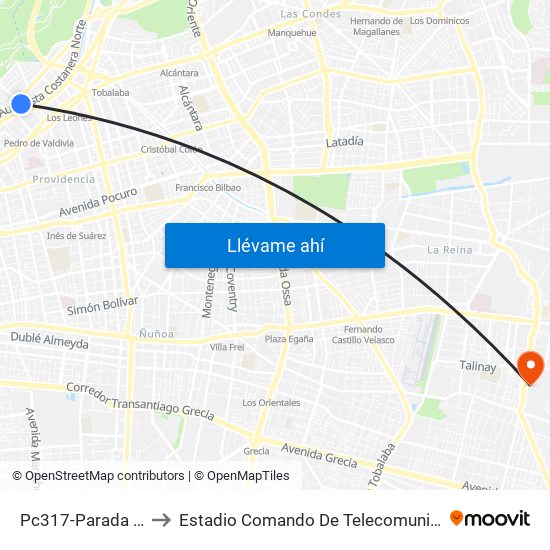 Pc317-Parada / Clínica Indisa to Estadio Comando De Telecomunicaciones Del Ejército De Chile map