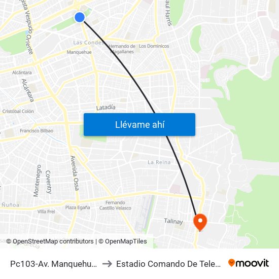 Pc103-Av. Manquehue Norte / Esq. Av. Pdte. Riesco to Estadio Comando De Telecomunicaciones Del Ejército De Chile map