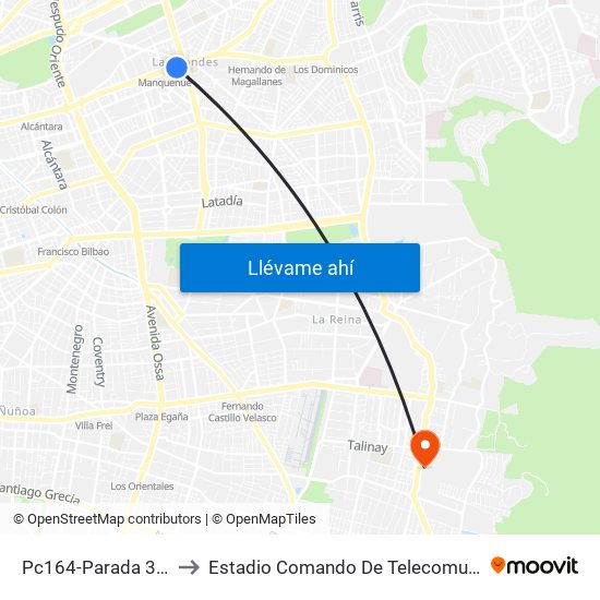 Pc164-Parada 3 / (M) Manquehue to Estadio Comando De Telecomunicaciones Del Ejército De Chile map