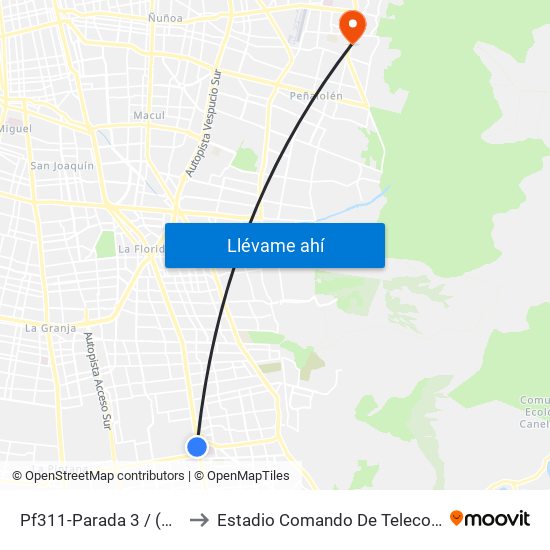 Pf311-Parada 3 / (M) Hospital Sótero Del Río to Estadio Comando De Telecomunicaciones Del Ejército De Chile map