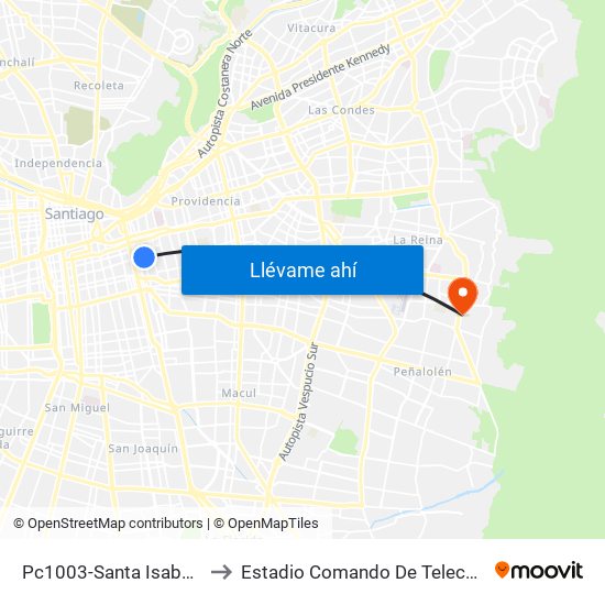 Pc1003-Santa Isabel / Esq. Avenida Seminario to Estadio Comando De Telecomunicaciones Del Ejército De Chile map