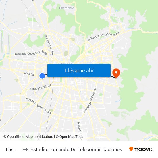 Las Rejas to Estadio Comando De Telecomunicaciones Del Ejército De Chile map
