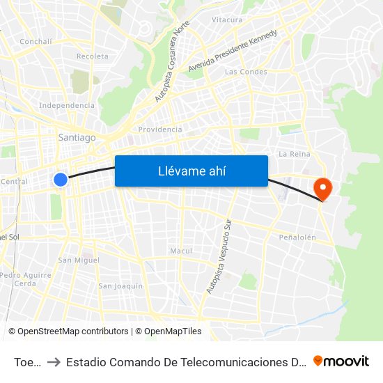 Toesca to Estadio Comando De Telecomunicaciones Del Ejército De Chile map