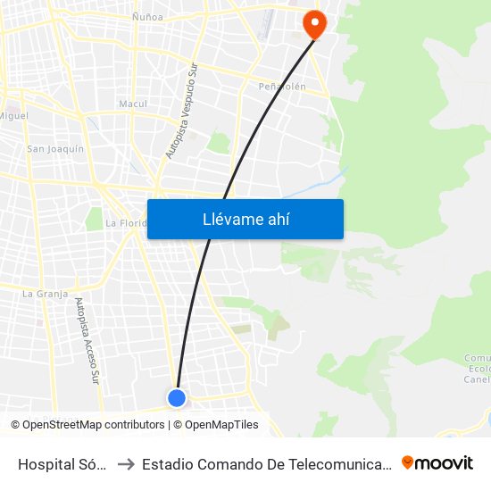 Hospital Sótero Del Río to Estadio Comando De Telecomunicaciones Del Ejército De Chile map