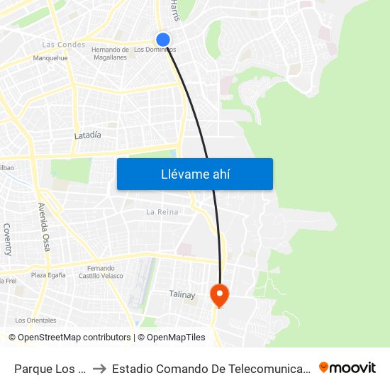 Parque Los Dominicos to Estadio Comando De Telecomunicaciones Del Ejército De Chile map