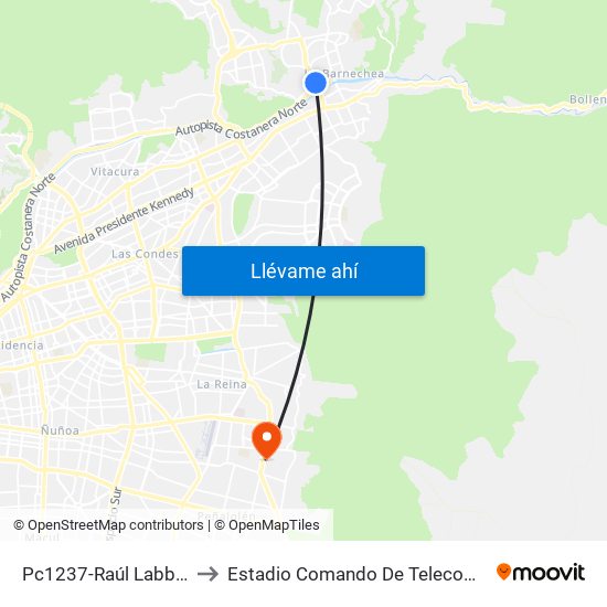 Pc1237-Raúl Labbé / Esq. Av. La Dehesa to Estadio Comando De Telecomunicaciones Del Ejército De Chile map