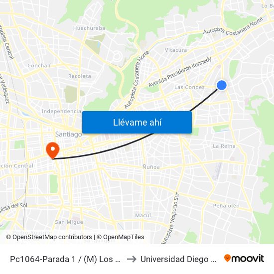 Pc1064-Parada 1 / (M) Los Dominicos to Universidad Diego Portales map