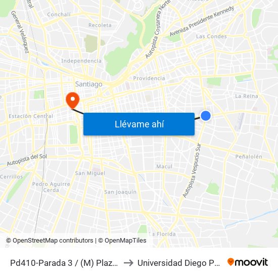 Pd410-Parada 3 / (M) Plaza Egaña to Universidad Diego Portales map
