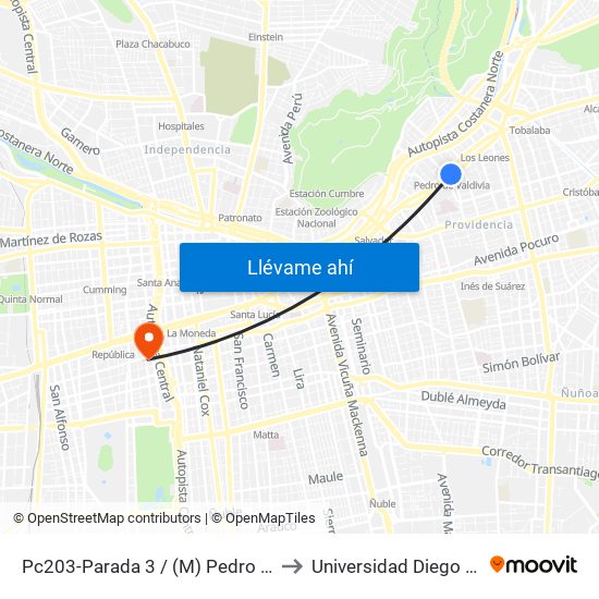 Pc203-Parada 3 / (M) Pedro De Valdivia to Universidad Diego Portales map