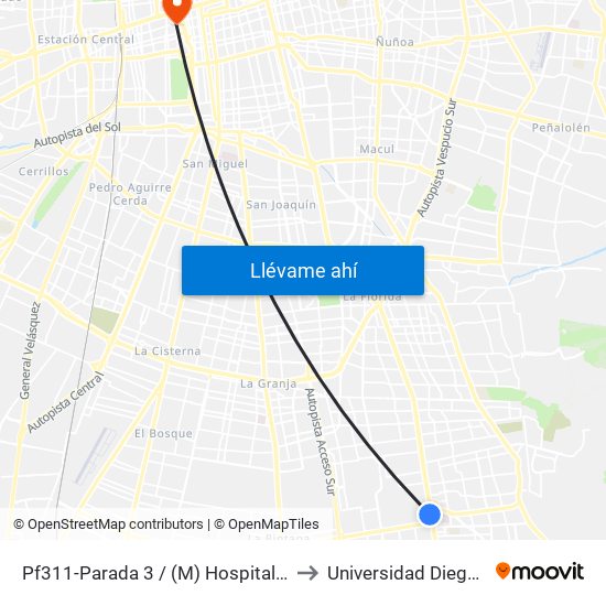 Pf311-Parada 3 / (M) Hospital Sótero Del Río to Universidad Diego Portales map