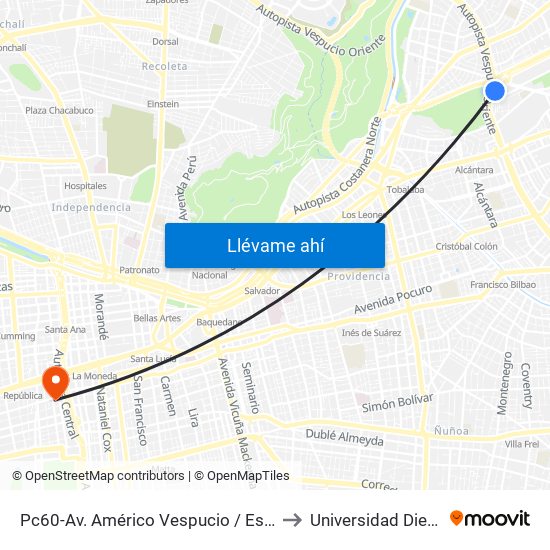 Pc60-Av. Américo Vespucio / Esq. Av. Pdte. Kennedy to Universidad Diego Portales map