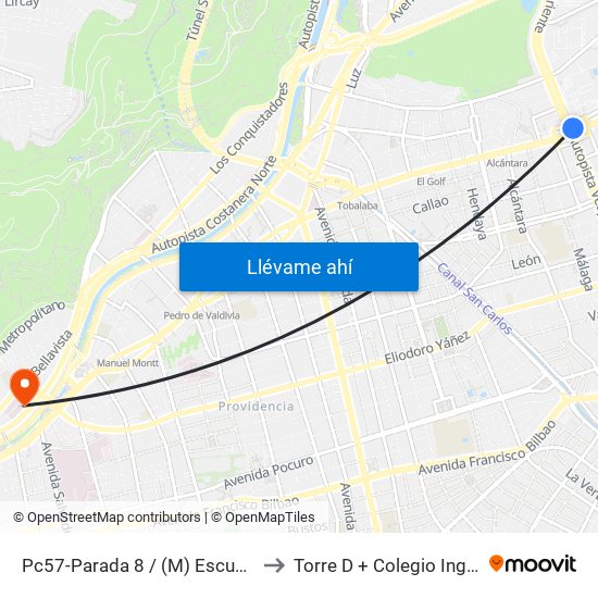 Pc57-Parada 8 / (M) Escuela Militar to Torre D + Colegio Ingenieros map