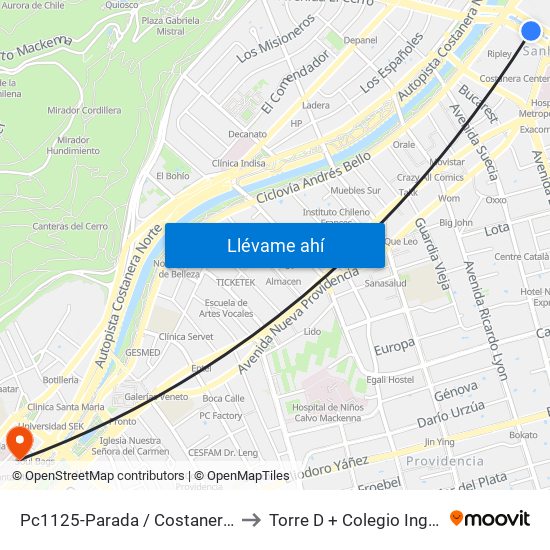 Pc1125-Parada / Costanera Center to Torre D + Colegio Ingenieros map