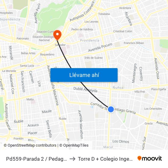 Pd559-Parada 2 / Pedagógico to Torre D + Colegio Ingenieros map