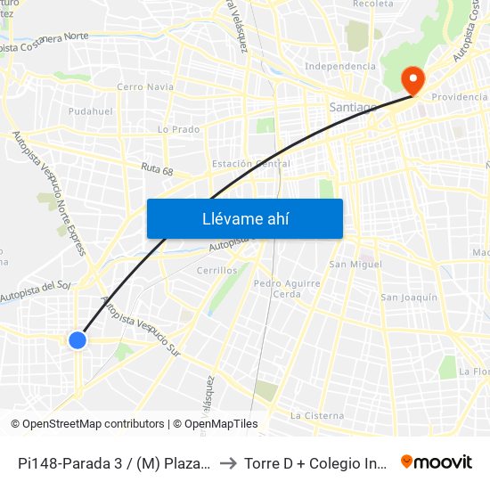 Pi148-Parada 3 / (M) Plaza De Maipú to Torre D + Colegio Ingenieros map