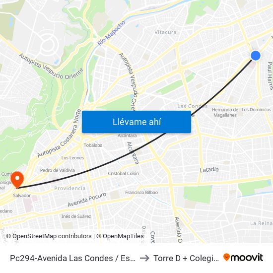 Pc294-Avenida Las Condes / Esq. Av. Padre H. Central to Torre D + Colegio Ingenieros map