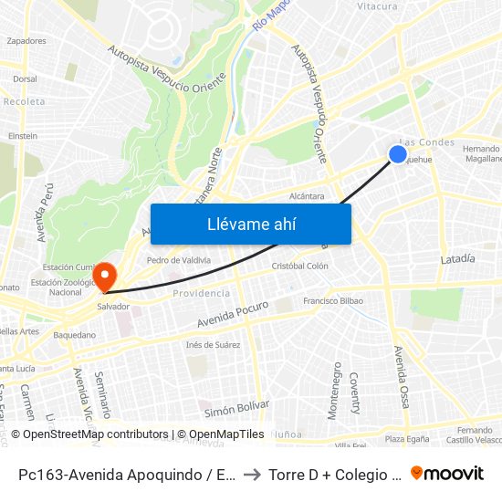 Pc163-Avenida Apoquindo / Esq. La Capitanía to Torre D + Colegio Ingenieros map