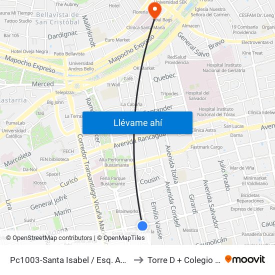 Pc1003-Santa Isabel / Esq. Avenida Seminario to Torre D + Colegio Ingenieros map