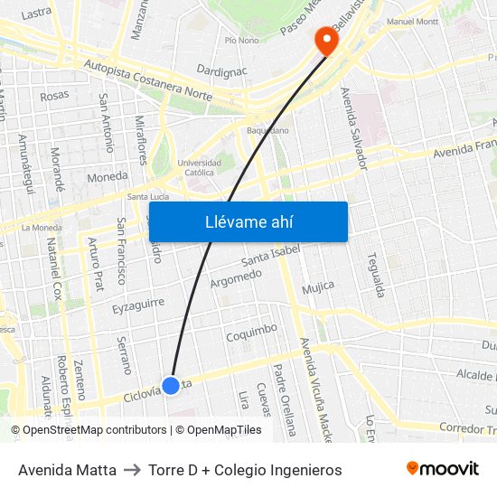 Avenida Matta to Torre D + Colegio Ingenieros map