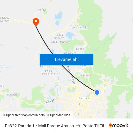 Pc322-Parada 1 / Mall Parque Arauco to Posta Til Til map