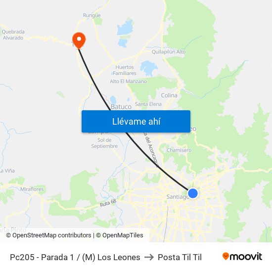 Pc205 - Parada 1 / (M) Los Leones to Posta Til Til map