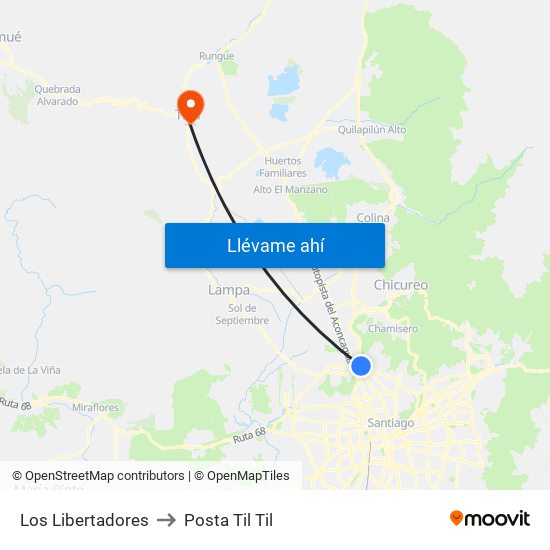Los Libertadores to Posta Til Til map