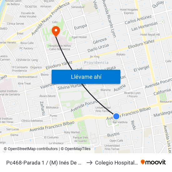 Pc468-Parada 1 / (M) Inés De Suarez to Colegio Hospitalario map