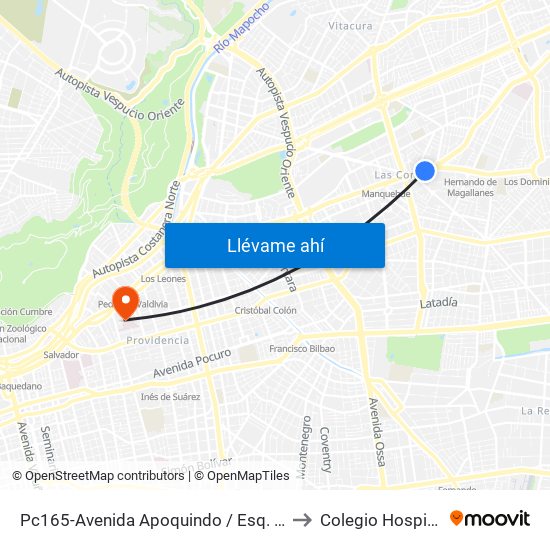 Pc165-Avenida Apoquindo / Esq. E. Dell'Orto to Colegio Hospitalario map