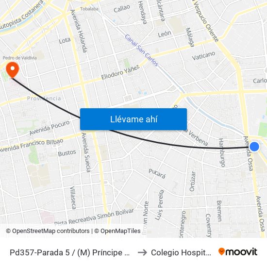 Pd357-Parada 5 / (M) Príncipe De Gales to Colegio Hospitalario map