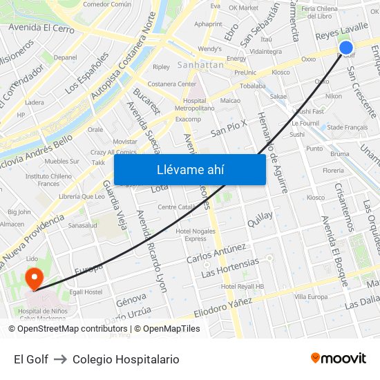 El Golf to Colegio Hospitalario map