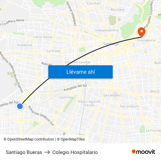 Santiago Bueras to Colegio Hospitalario map