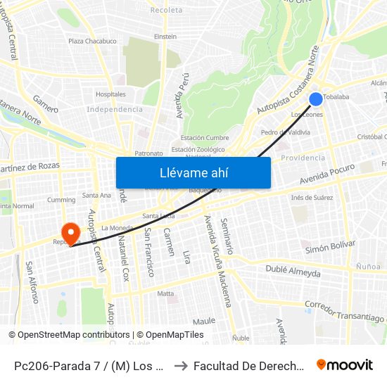 Pc206-Parada 7 / (M) Los Leones to Facultad De Derecho Udla map
