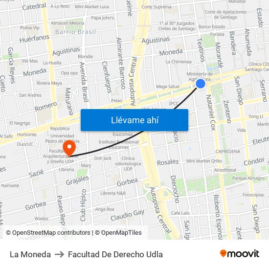 La Moneda to Facultad De Derecho Udla map