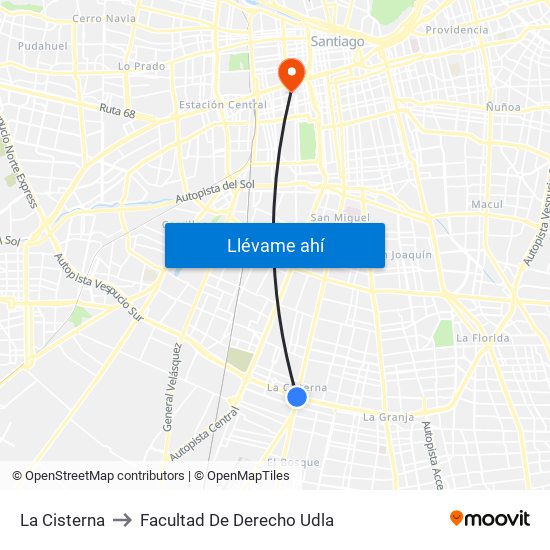 La Cisterna to Facultad De Derecho Udla map