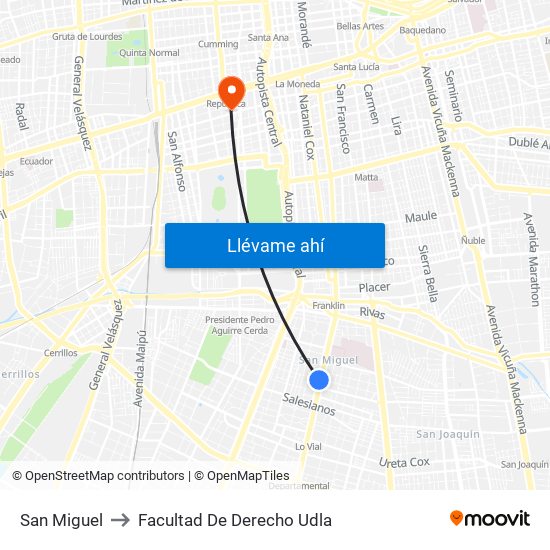San Miguel to Facultad De Derecho Udla map