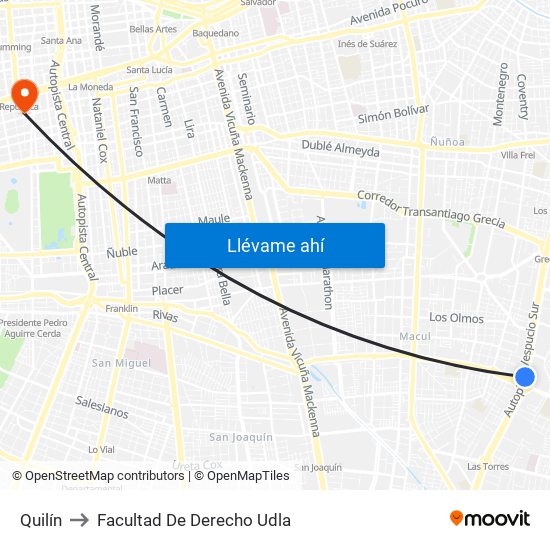 Quilín to Facultad De Derecho Udla map