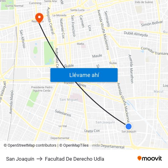 San Joaquín to Facultad De Derecho Udla map