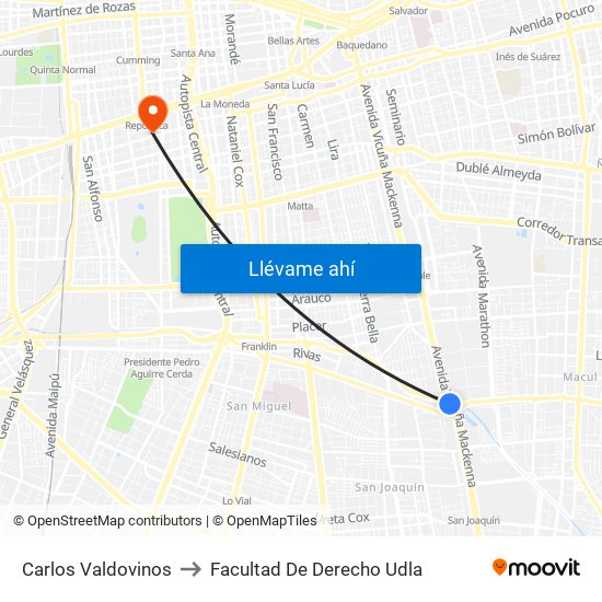 Carlos Valdovinos to Facultad De Derecho Udla map
