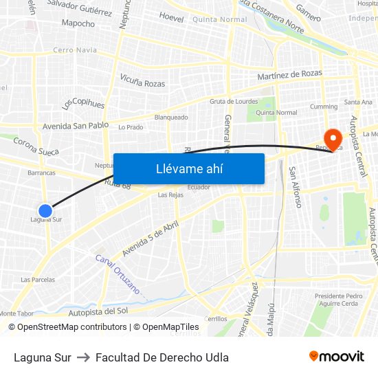 Laguna Sur to Facultad De Derecho Udla map