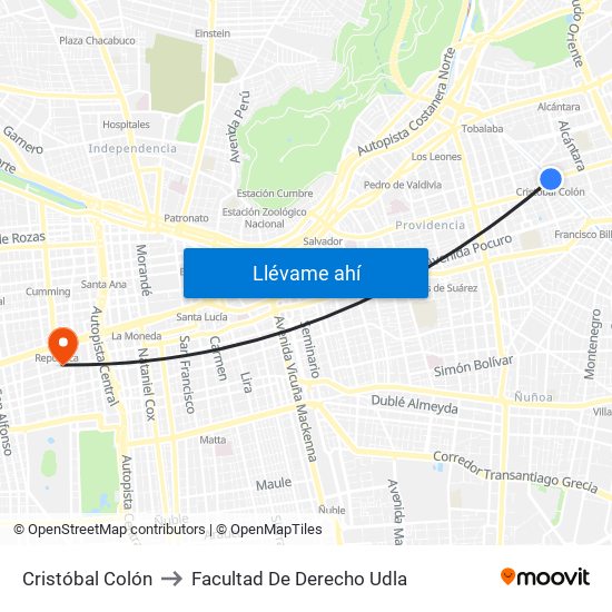 Cristóbal Colón to Facultad De Derecho Udla map