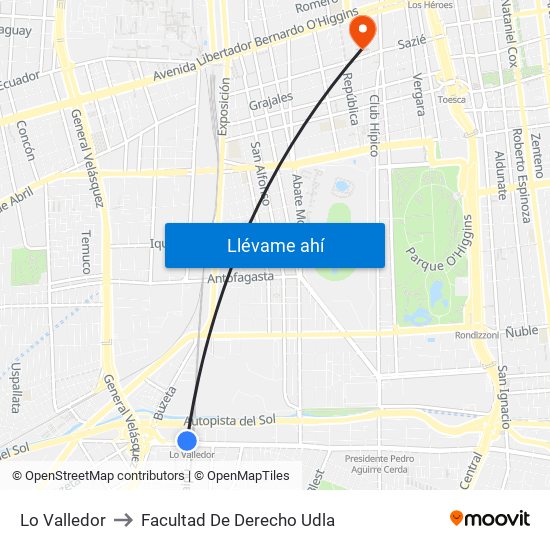 Lo Valledor to Facultad De Derecho Udla map